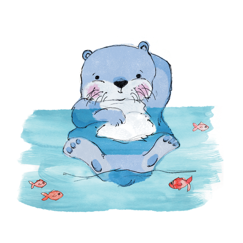ink and watercolor cute otter