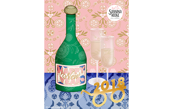 2018 New Years Champagne bottle illustration